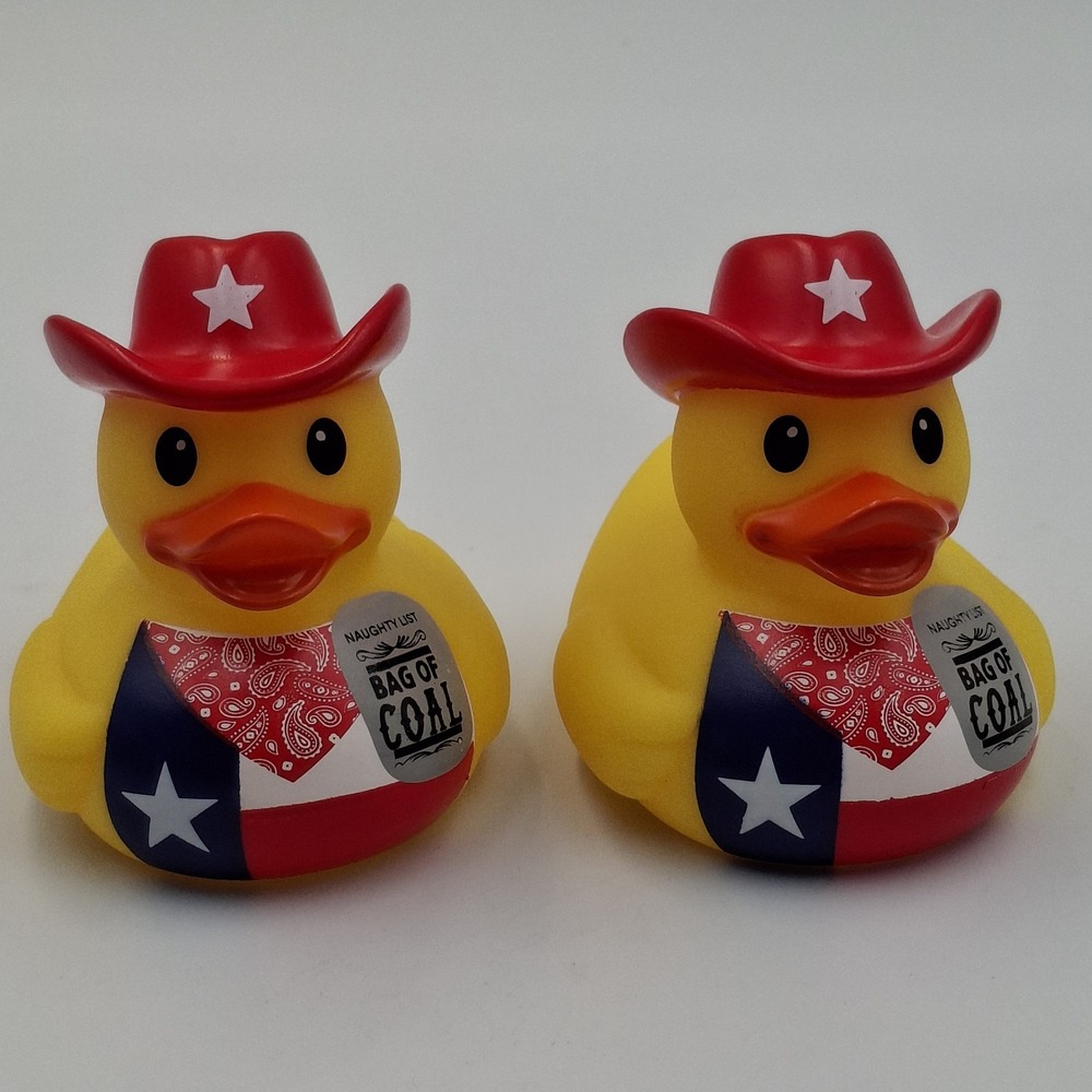 Set of 2 Texas Essentials Wubby Ducky Cowboy Christmas Rubber Ducks - New 2025